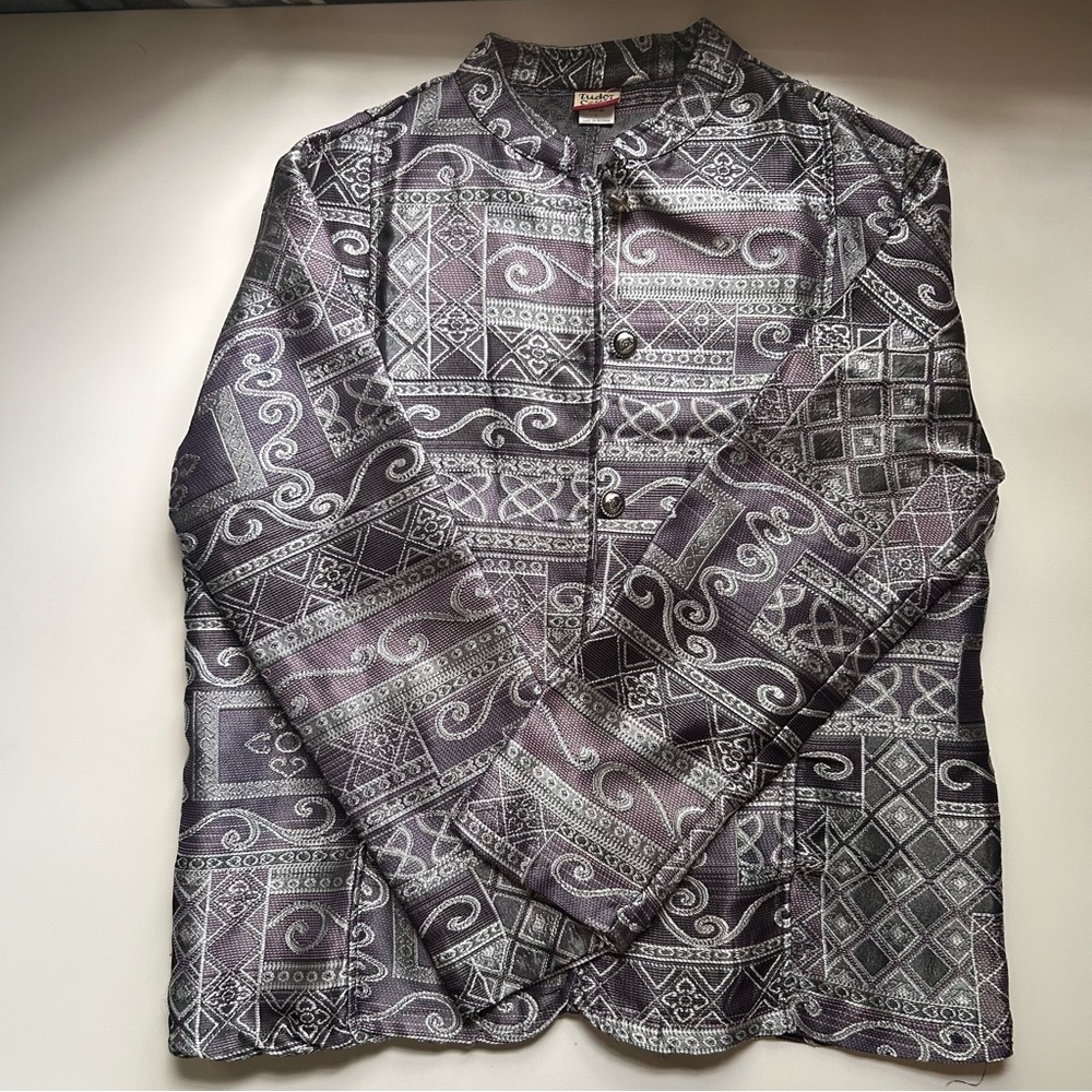 Patterned Blazer with Purple and Gray Accents size L Tudor Court